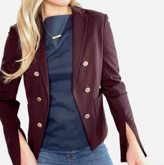 Theory Revolve Jontia K Open Front Blazer Jacket Burgundy Garnet Women's Size 0 - Picture 2 of 6